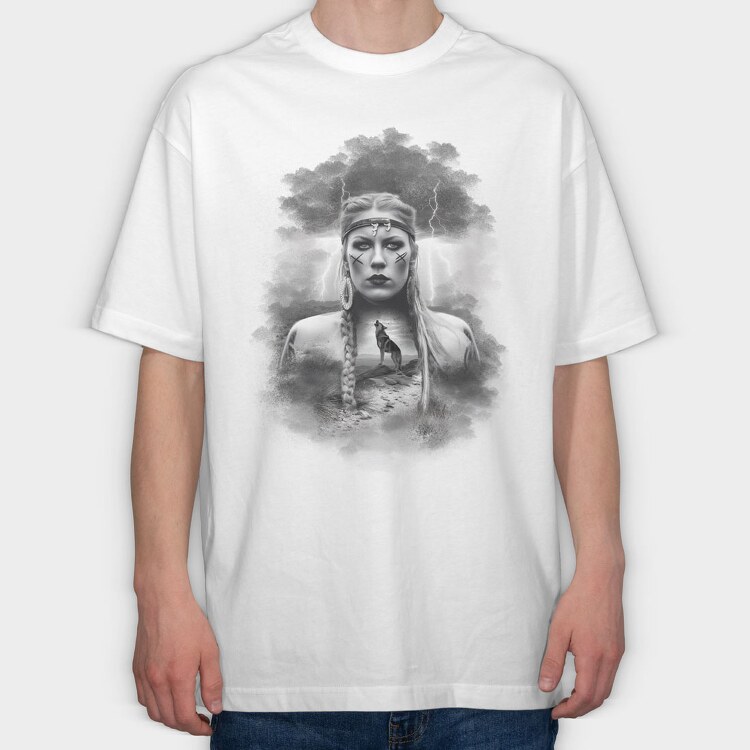 Viking Woman With Wolf, Tricou Oversize Barbati (Unisex)