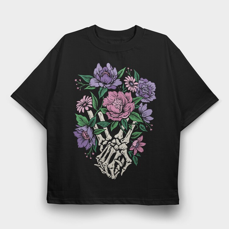 Skeleton Hands Flower, Tricou Oversize Barbati (Unisex)
