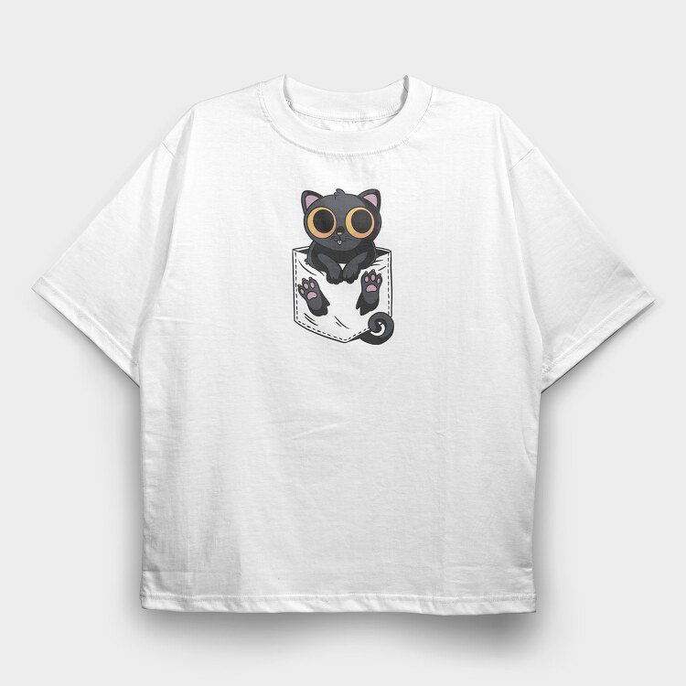 Black Cat in Pocket, Tricou Oversize Barbati (Unisex)