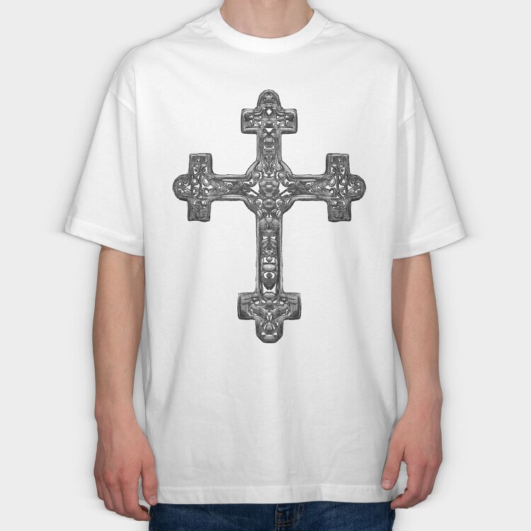 Germanic Cross Handdrawn, Tricou Oversize Barbati (Unisex)