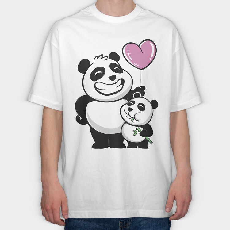 Panda Bears Balloon, Tricou Oversize Barbati (Unisex)