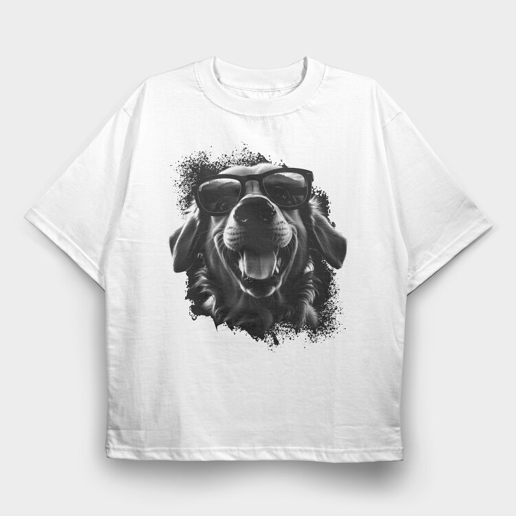 Black White Golden Retriever, Tricou Oversize Barbati (Unisex)