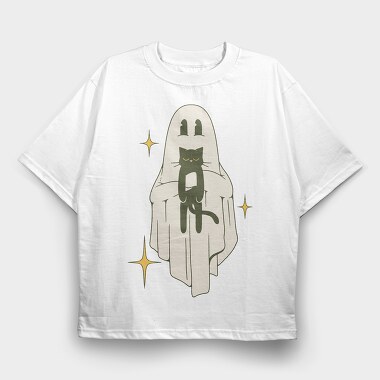 Ghost With Cat, Tricou Oversize Barbati (Unisex)