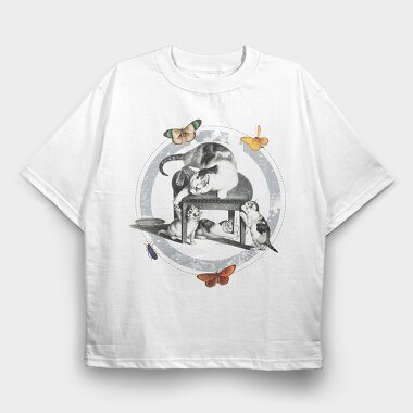 Vintage Cats Butterflies, Tricou Oversize Barbati (Unisex)