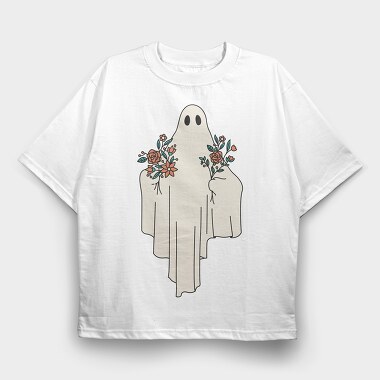 Ghost With Flowers, Tricou Oversize Barbati (Unisex)