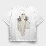 Ghost With Flowers, Tricou Oversize Barbati (Unisex)
