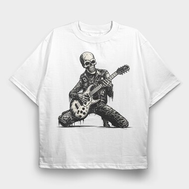 Skeleton Playing Electric Guitar, Tricou Oversize Barbati (Unisex)