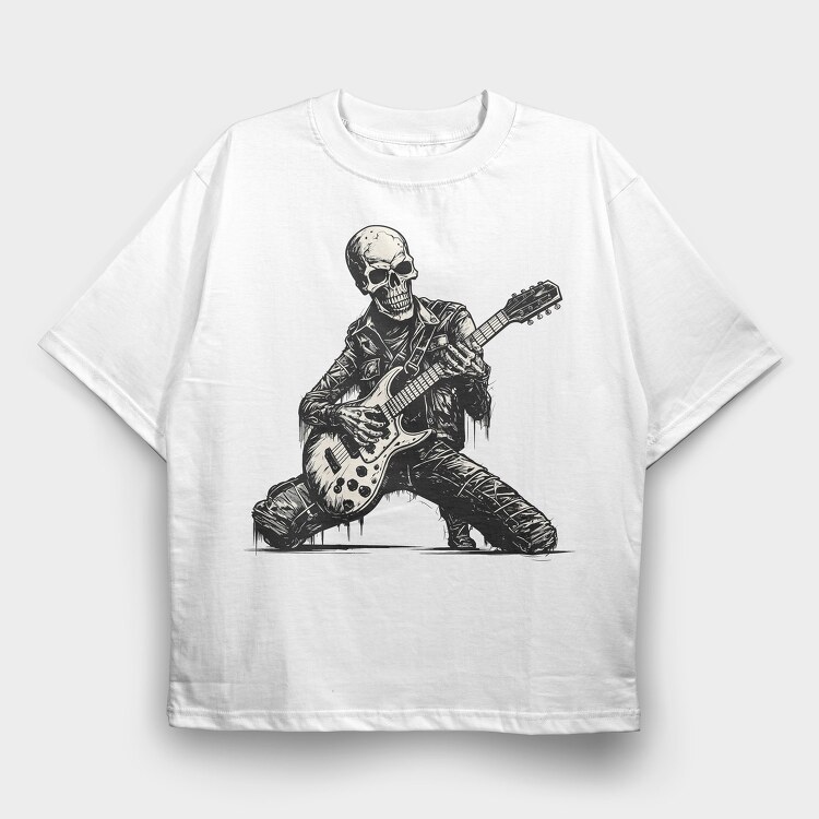 Skeleton Playing Electric Guitar, Tricou Oversize Barbati (Unisex)
