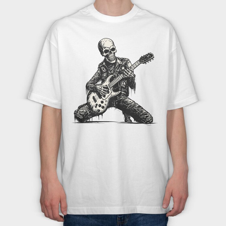 Skeleton Playing Electric Guitar, Tricou Oversize Barbati (Unisex)