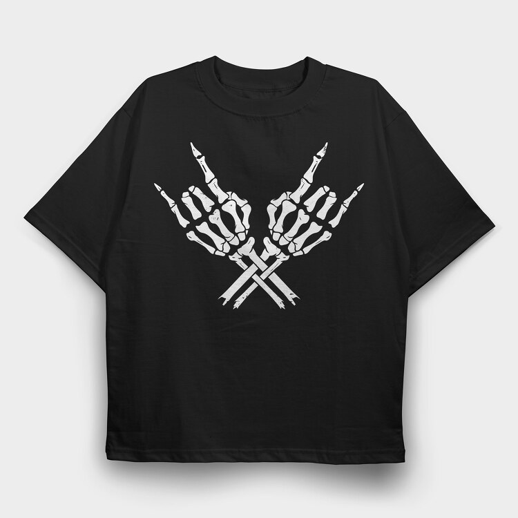 Skeleton Rock Horns, Tricou Oversize Barbati (Unisex)