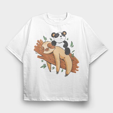 Panda Sloth Lazy, Tricou Oversize Barbati (Unisex)