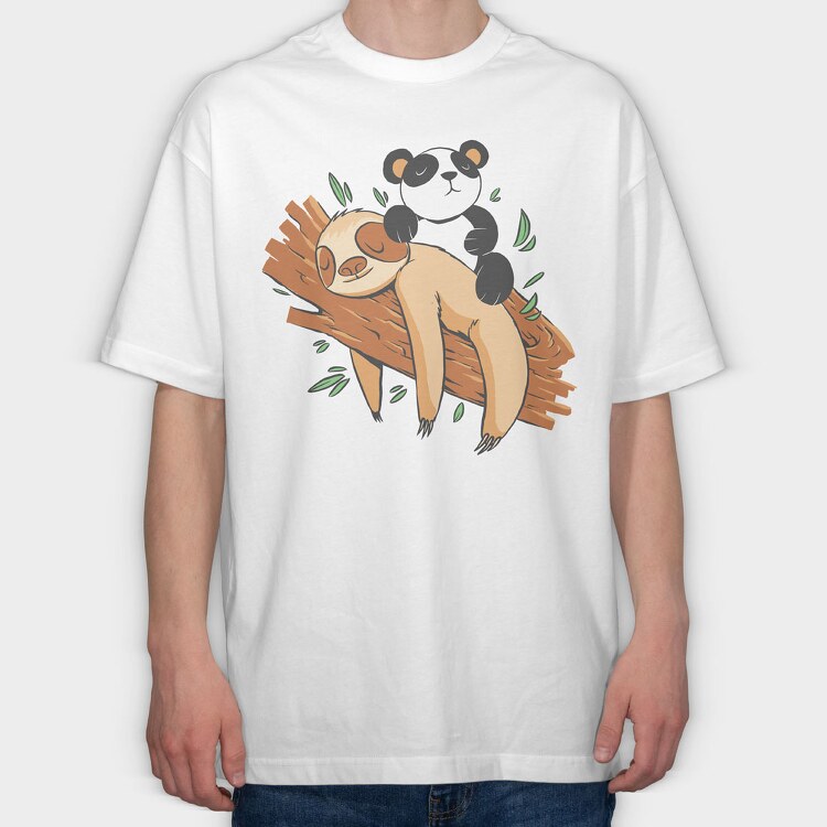 Panda Sloth Lazy, Tricou Oversize Barbati (Unisex)