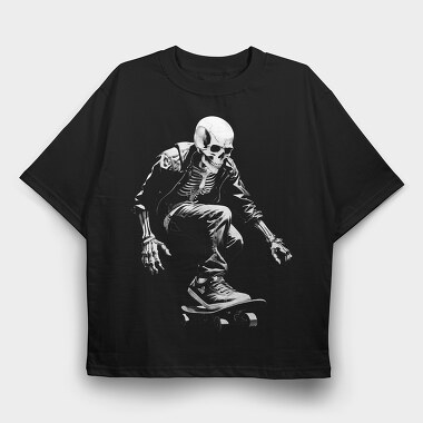 Skeleton Skater Monochrome, Tricou Oversize Barbati (Unisex)