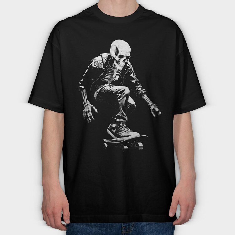 Skeleton Skater Monochrome, Tricou Oversize Barbati (Unisex)