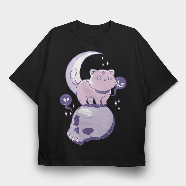 Pastel Goth Cat Skull, Tricou Oversize Barbati (Unisex)