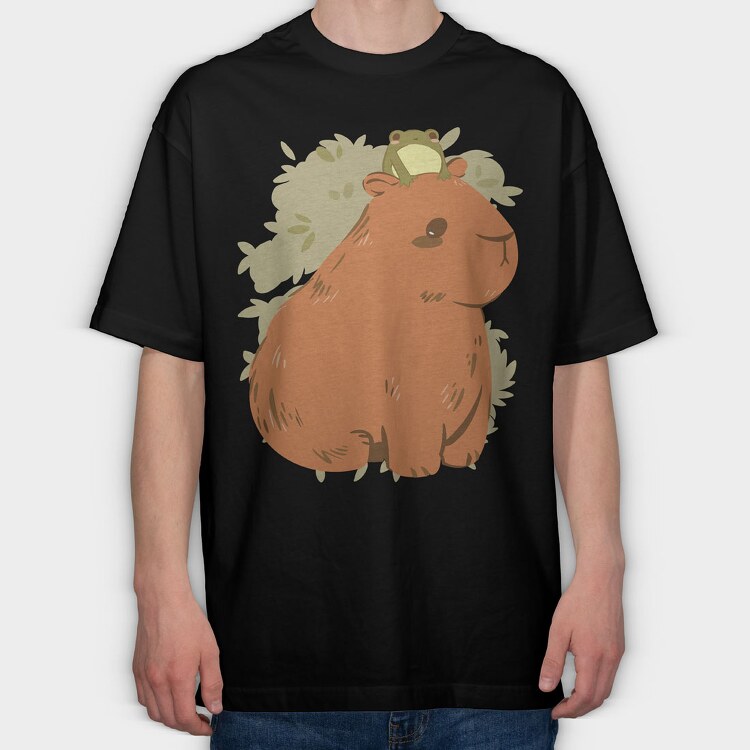 Cute Capybara Frog, Tricou Oversize Barbati (Unisex)
