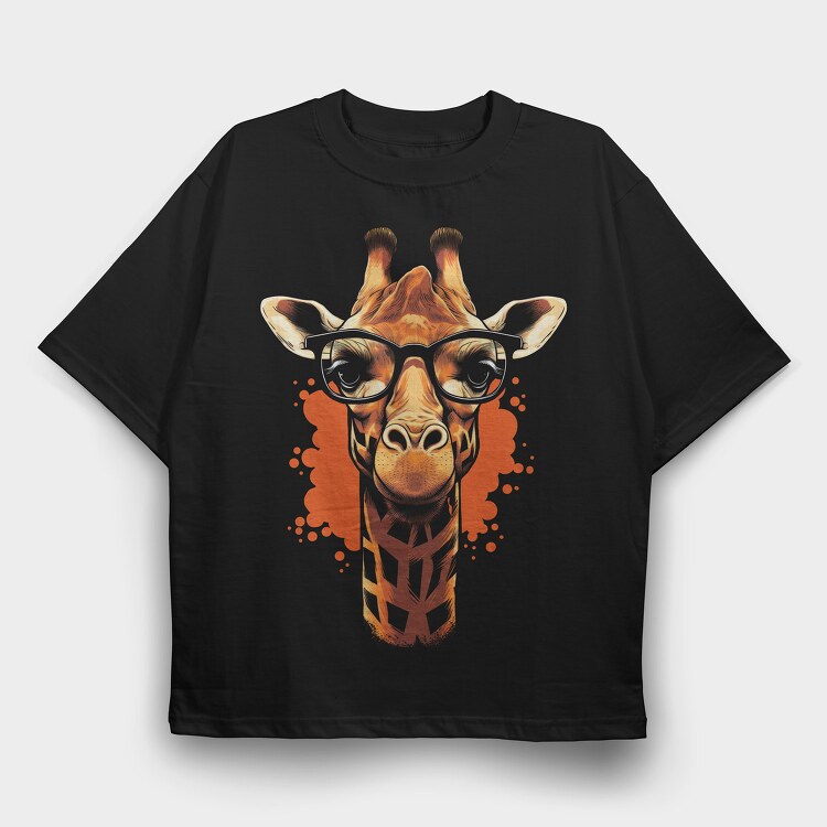 Giraffe With Glasses, Tricou Oversize Barbati (Unisex)