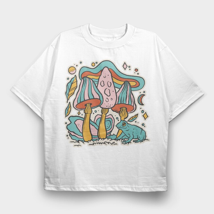 Pastel Retro Mushrooms, Tricou Oversize Barbati (Unisex)
