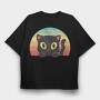 Peeking Cat Retro Sunset, Tricou Oversize Barbati (Unisex)