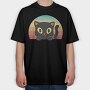 Peeking Cat Retro Sunset, Tricou Oversize Barbati (Unisex)