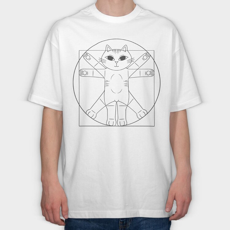 Vitruvian Cat, Tricou Oversize Barbati (Unisex)