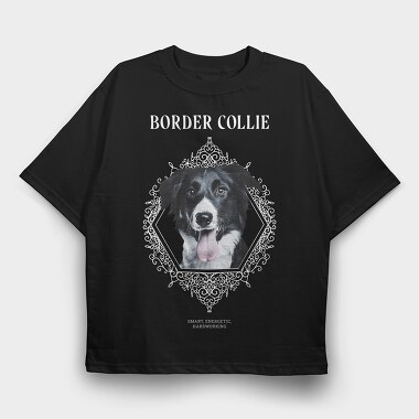 Border Collie, Tricou Oversize Barbati (Unisex)