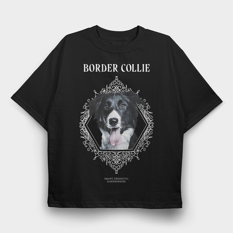 Border Collie, Tricou Oversize Barbati (Unisex)