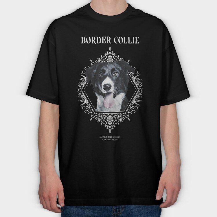 Border Collie, Tricou Oversize Barbati (Unisex)