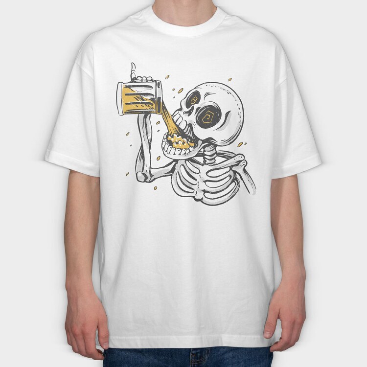 Skull Drinking Beer, Tricou Oversize Barbati (Unisex)