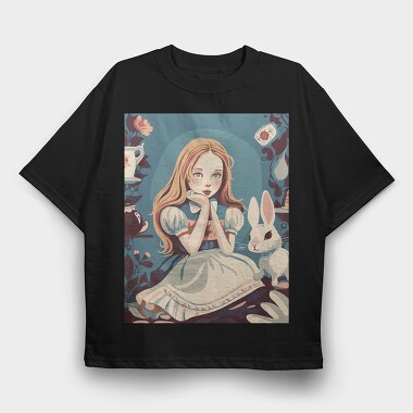 Cute Girl With Rabbit, Tricou Oversize Barbati (Unisex)