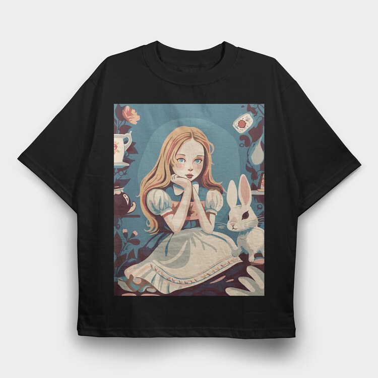Cute Girl With Rabbit, Tricou Oversize Barbati (Unisex)