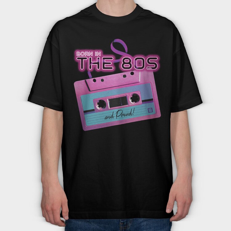 Born in the 80 S Pink Cassette, Tricou Oversize Barbati (Unisex)