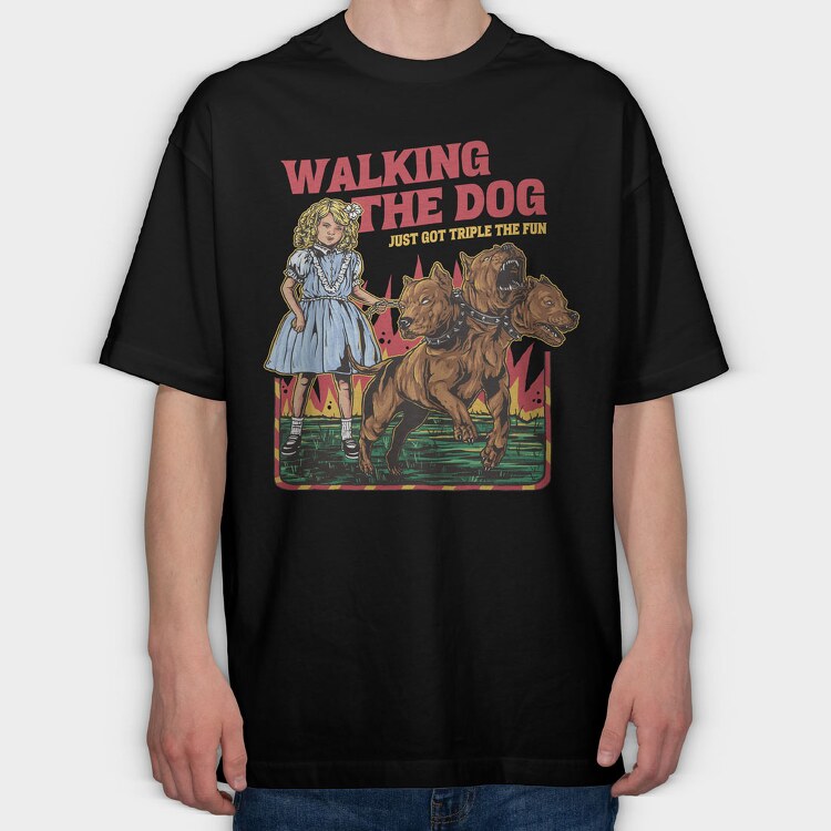 Girl With Three Head Dog, Tricou Oversize Barbati (Unisex)