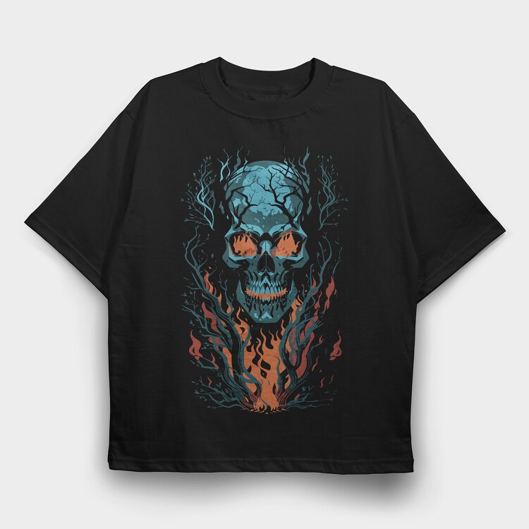 Skull Flames, Tricou Oversize Barbati (Unisex)