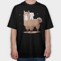 Cute Lama and Cat, Tricou Oversize Barbati (Unisex)