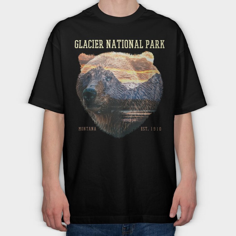 Glacier National Park Bear Lanscape, Tricou Oversize Barbati (Unisex)