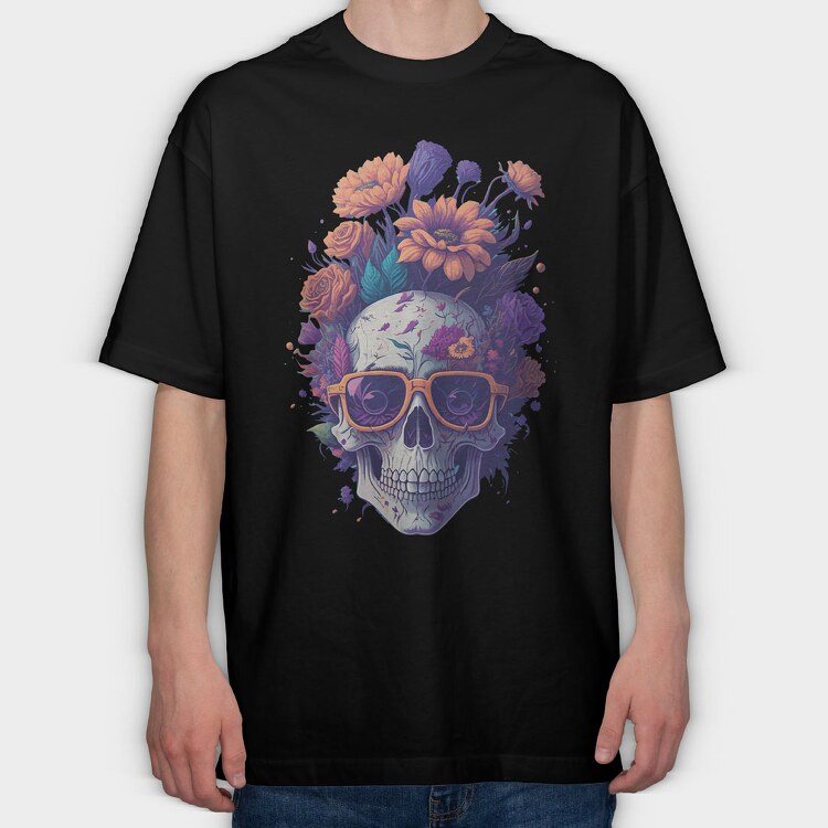 Skull Flowers Glasses, Tricou Oversize Barbati (Unisex)
