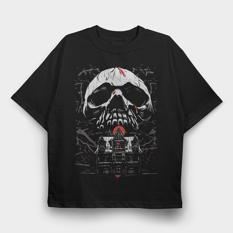 Skull Haunted House, Tricou Oversize Barbati (Unisex)