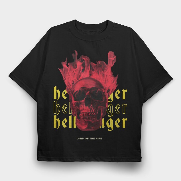 Skull Hell Fire, Tricou Oversize Barbati (Unisex)