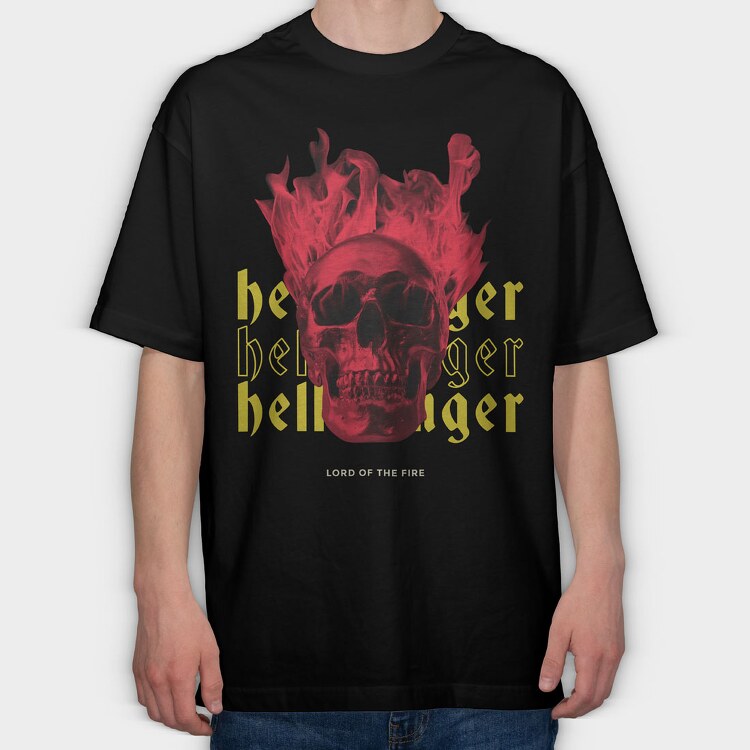 Skull Hell Fire, Tricou Oversize Barbati (Unisex)