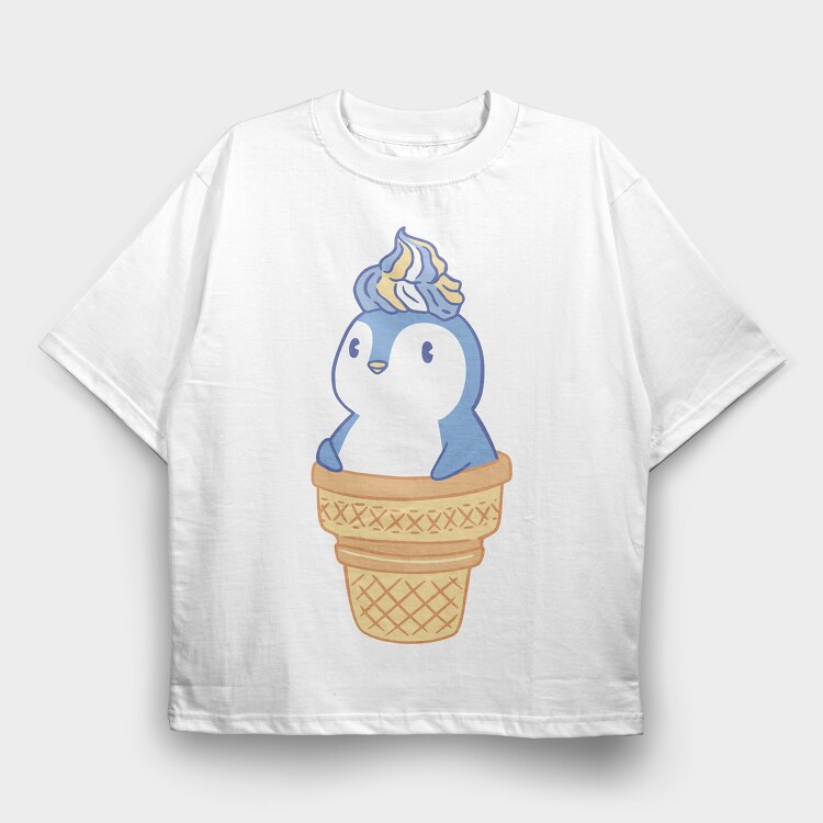 Cute Penguin Ice Cream, Tricou Oversize Barbati (Unisex)