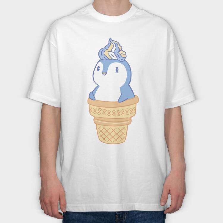Cute Penguin Ice Cream, Tricou Oversize Barbati (Unisex)