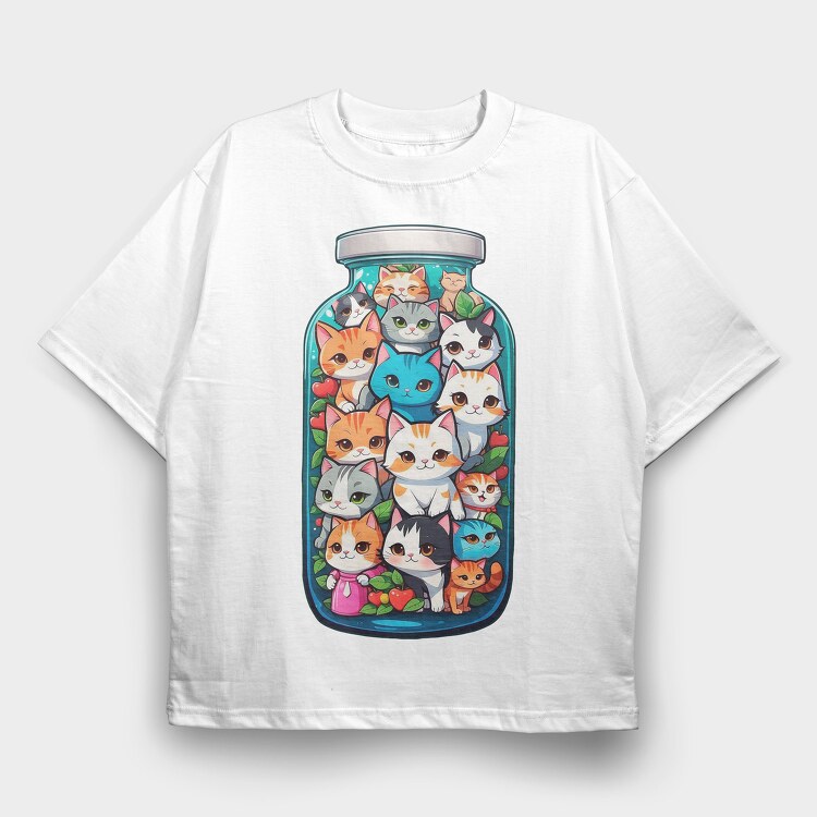 Bottle Cats, Tricou Oversize Barbati (Unisex)