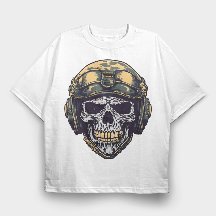 Skull Military Helmet, Tricou Oversize Barbati (Unisex)