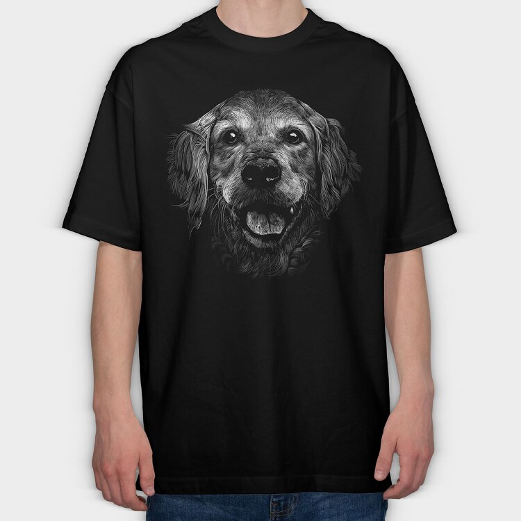 Golden Retriever Monochrome, Tricou Oversize Barbati (Unisex)