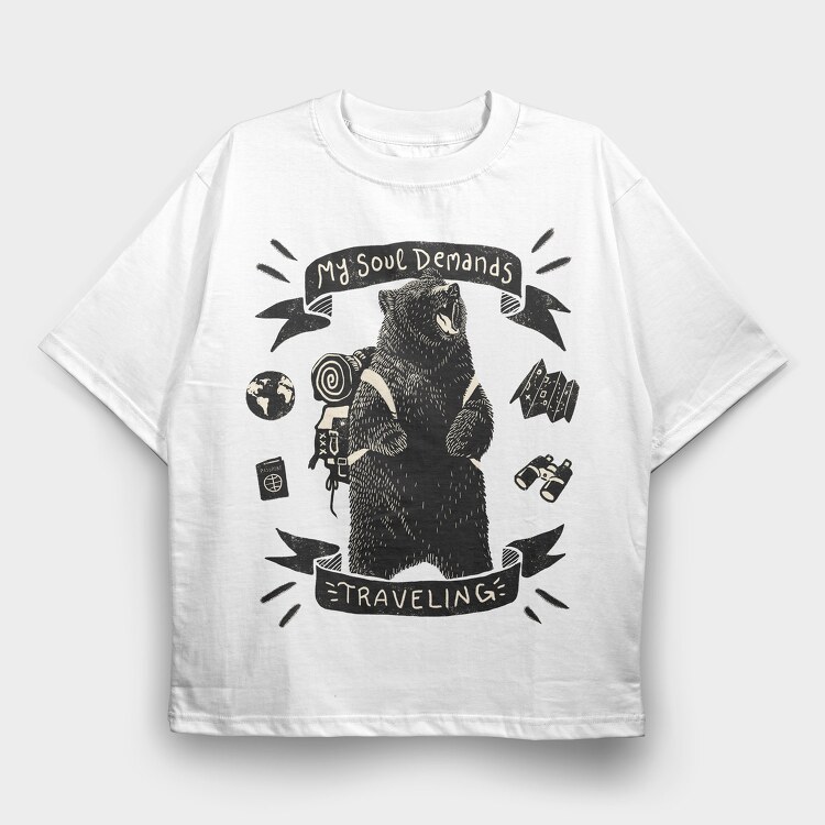 Wanderlust Bear, Tricou Oversize Barbati (Unisex)