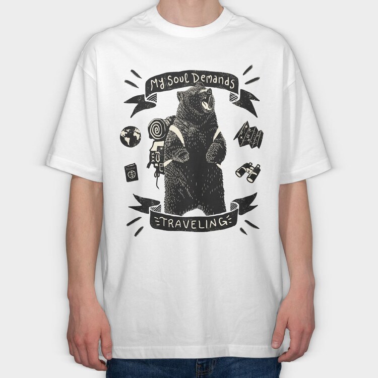 Wanderlust Bear, Tricou Oversize Barbati (Unisex)