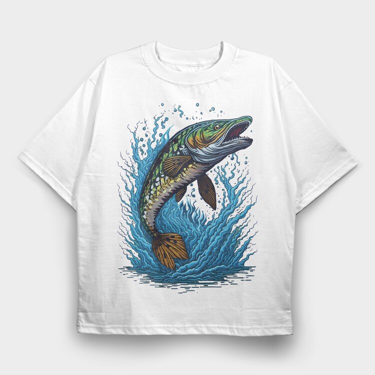 Pike Fish Jump, Tricou Oversize Barbati (Unisex)