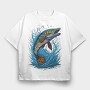 Pike Fish Jump, Tricou Oversize Barbati (Unisex)