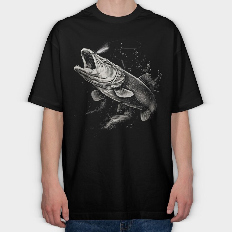 Pike Fish Monochrome, Tricou Oversize Barbati (Unisex)
